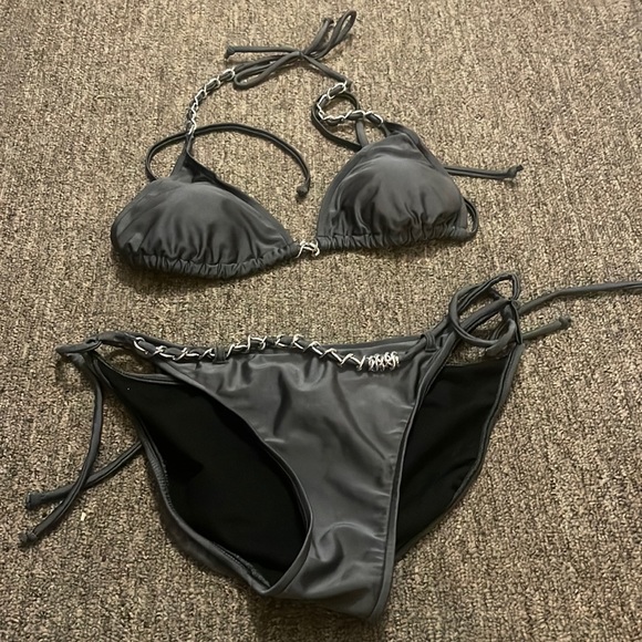 Xhilaration Swim New With Tags Gray Bikini With Chain Detail Side